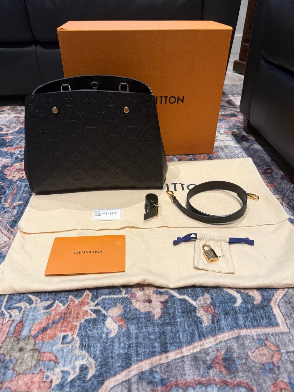 Louis Vuitton Black Monogram-Embossed Leather Shoulder Bag with Gold Hardware